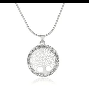 SILVER Crystal Rhinestone Tree of Life Necklace matching 18-22" chain. NEW